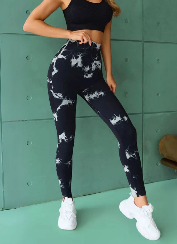 безшовні спортивні лосини пушап з високою посадкою і принтом тай-дай